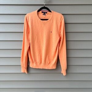 Tommy Hilfiger Mens L Crew Neck Sweater Cotton Knit Peach Orange Pullover Casual